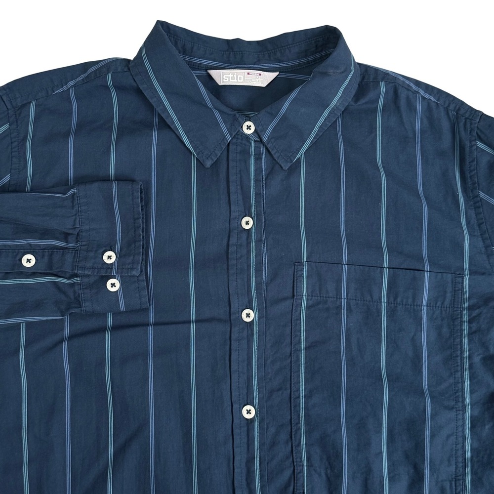 Stio Marion Camp Shirt Long Sleeve Button Down Dawn Hue Navy Stripe Womens XL